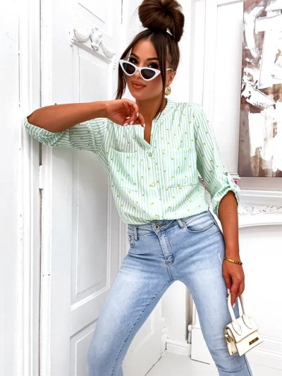 Рокля на Royalfashion с райе и лимони с V-образно деколте