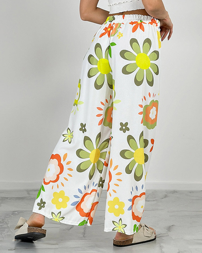 Royalfashion Дамски широки панталони от плат с флорални мотиви