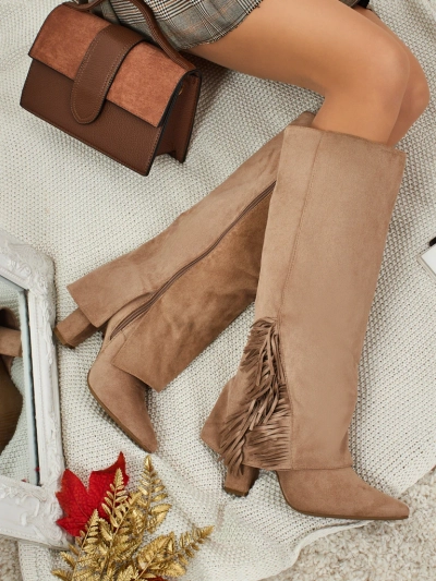 Дамски еко велурени ботуши с горна част Rimolea