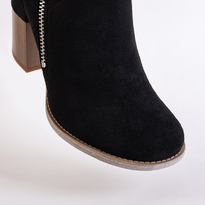 Czarne damskie botki na kwadratowym słupku Darera - Obuwie