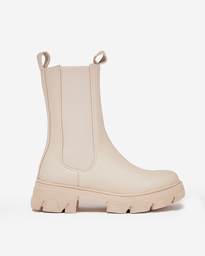 Royalfashion Дамски ботуши с висок плосък ток в екрю Vedita