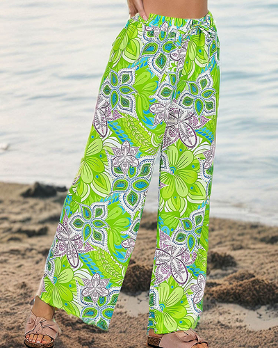 Royalfashion Дамски шарени широки панталони