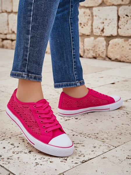 Дамски кецове Callista Fuksja - лека тъкан, равна подметка 2,5 см