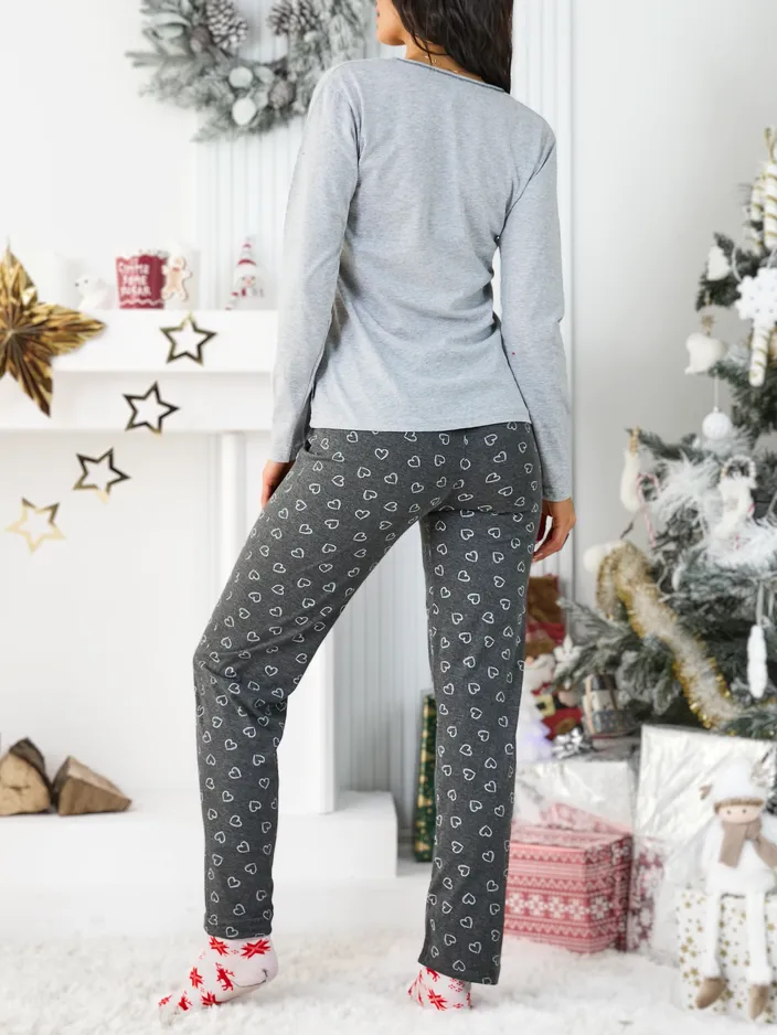 Royalfashion Памучни пижами за жени с принт на сърца