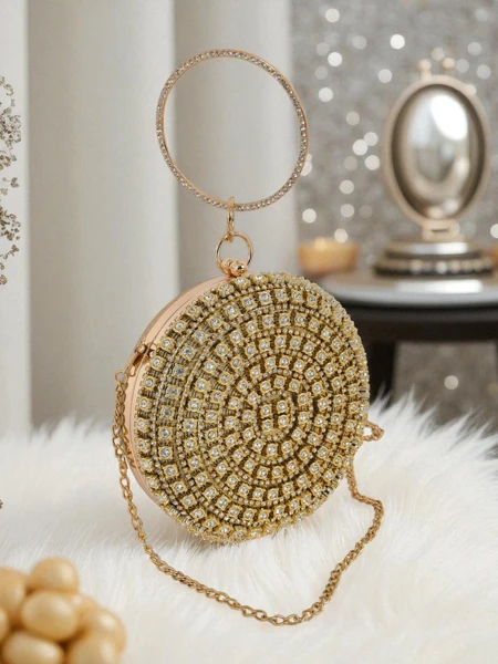 Royalfashion Дамска чанта клъч с цирконии Elira Noir