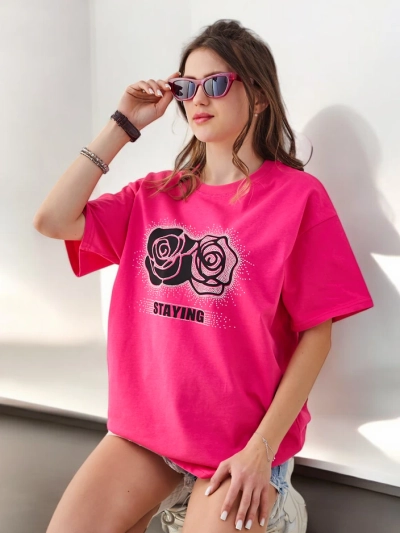 Royalfashion Памучна дамска тениска Роза Цвете