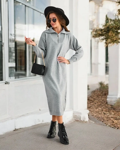 Дълго пуловерно дамско плетено плетено рокля