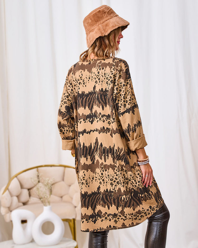 Royalfashion Десенирана дамска светлокафява рокля