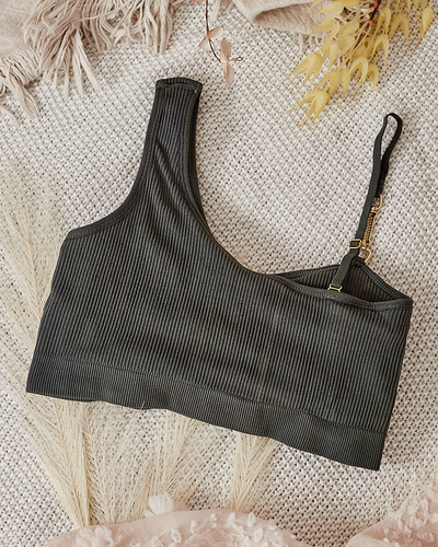 Royalfashion Дамски оребрен сутиен с декоративна каишка