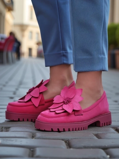 Кожени лофери за жени Royalfashion от екосуета с цвете Floverse