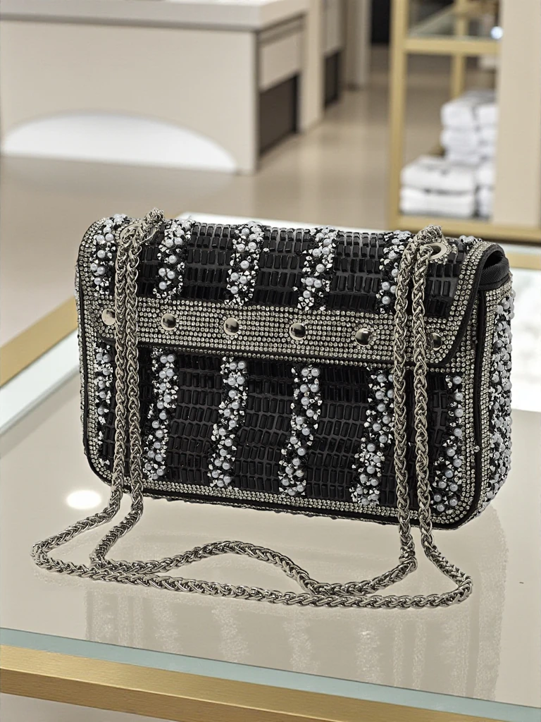 Дамска чанта тип клъч с цирконии Zyora