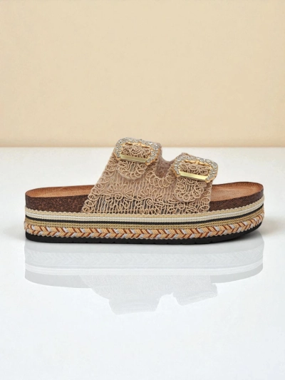 Royalfashion Дамски сандали с катарами с камъни GlamCork