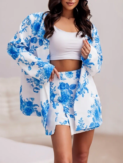 Royalfashion Цветен дамски комплект с връзка на блейзера и шорти- пола