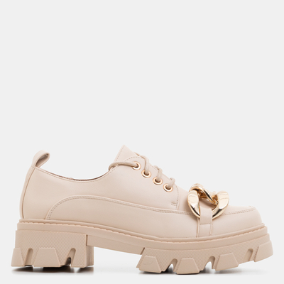 Beżowe półbuty na płaskim obcasie Eqoia - Obuwie