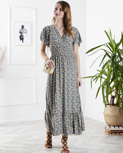 Флорална дамска миди рокля в зелено- Облекло