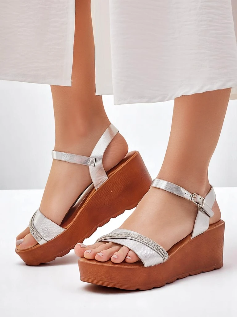 Обувки с wedges Royalfashion за жени с камъни и блестящи елементи Aurora Glow