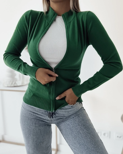 Royalfashion Тъмнозелен пуловер без копчета с прилепнала кройка