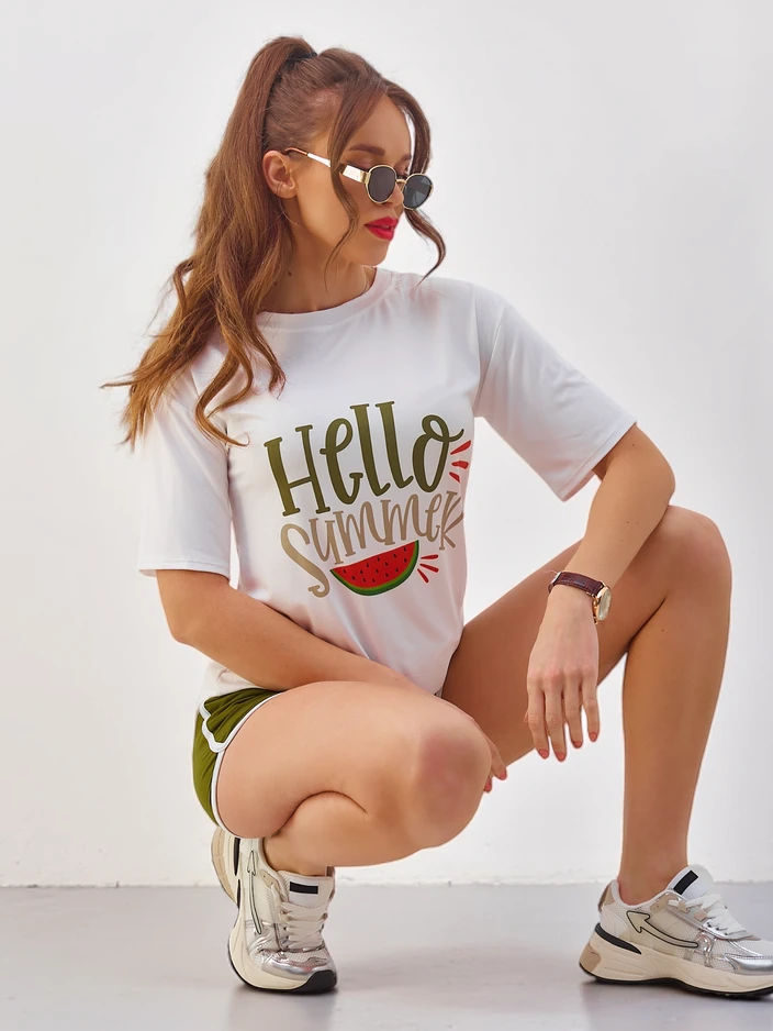 Royalfashion Женски спортен комплект с тениска и шорти Hello Summer