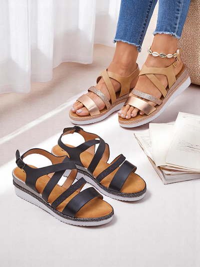 Aurelia Nero – Черни дамски сандали на платформа Royalfashion еко кожа