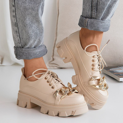 Beżowe półbuty na płaskim obcasie Eqoia - Obuwie