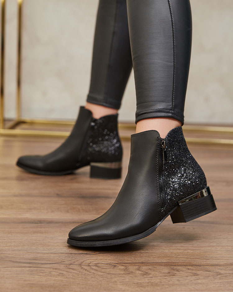 Royalfashion Черни дамски ботуши с брокат Brosecco