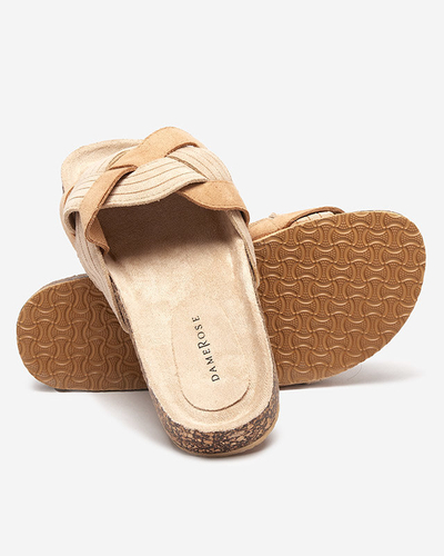 Damskie eko-zamszowe klapki w kolorze beżowym Zapri - Obuwie