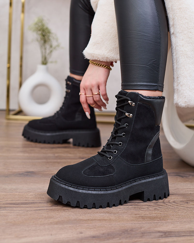 Royalfashion Черни дамски ботуши Macnev с връзки