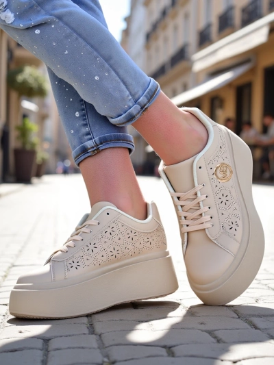 Aurelia Бежови Сникърси Платформа Royalfashion Еко Кожа