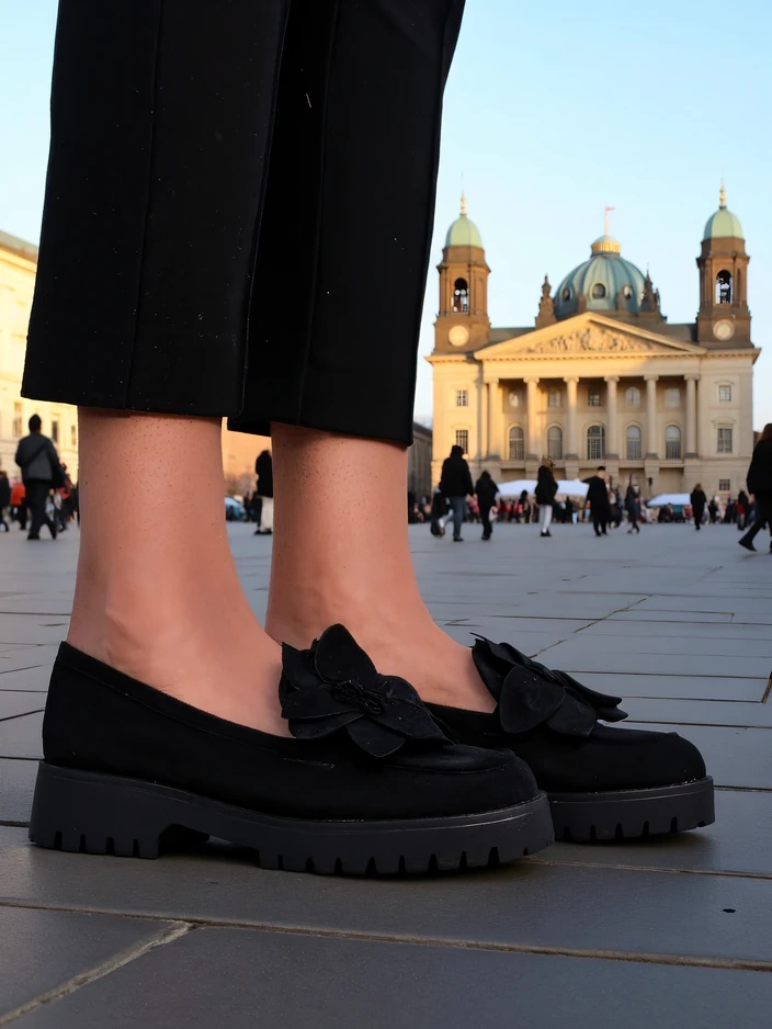 Жени мокасини Royalfashion от еко велур с цвете Floverse