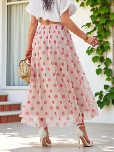 Рокля midi от вискоза с тюл на точки от Royalfashion