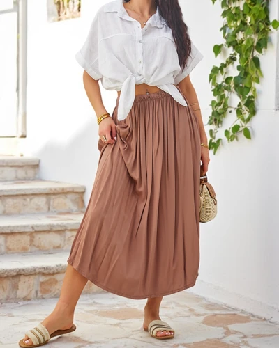 Royalfashion Дамска вълнена миди лятна пола Лека и течаща с два джоба