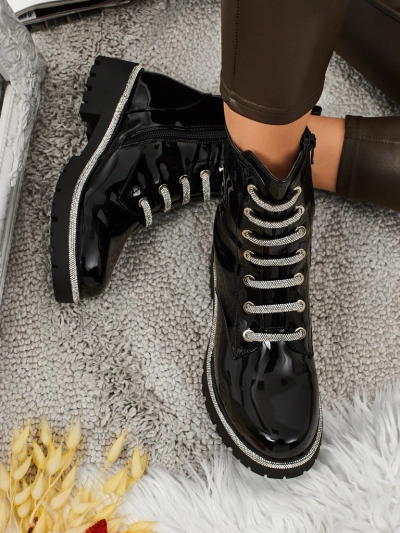 Лакирани дамски боти с връзки Fjorra