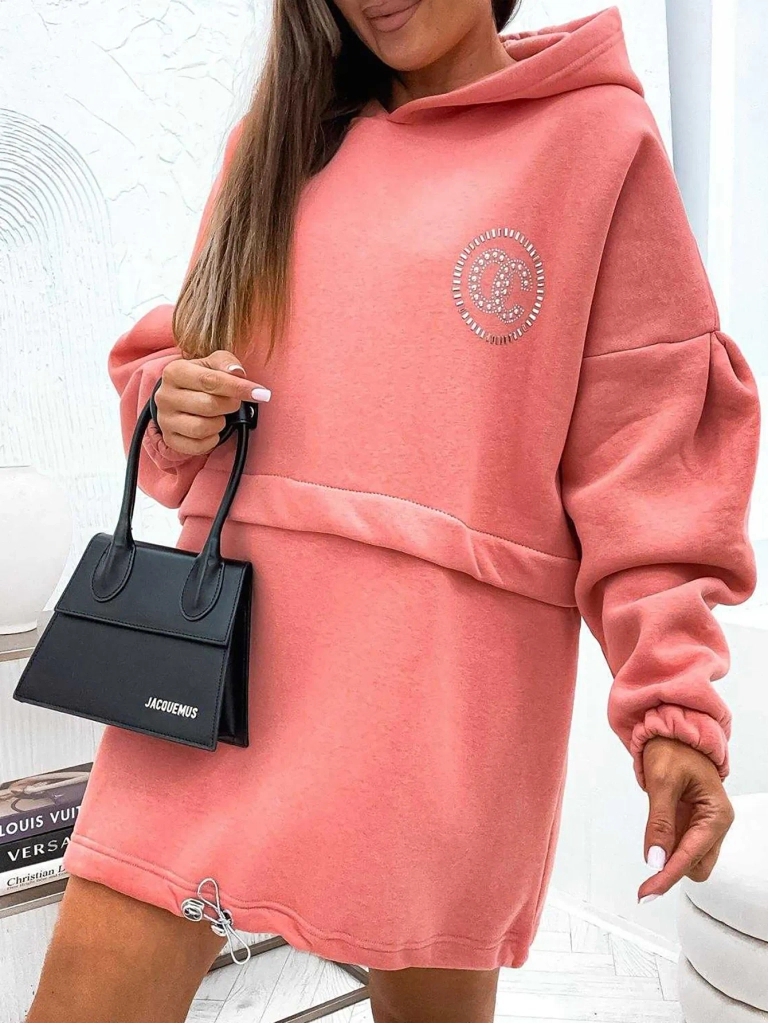 Дамска памучна мини рокля с качулка тип