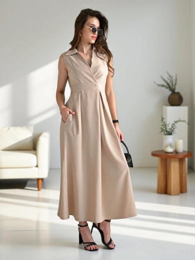 Дамска без ръкави рокля Royalfashion с обла б neckline Bizness