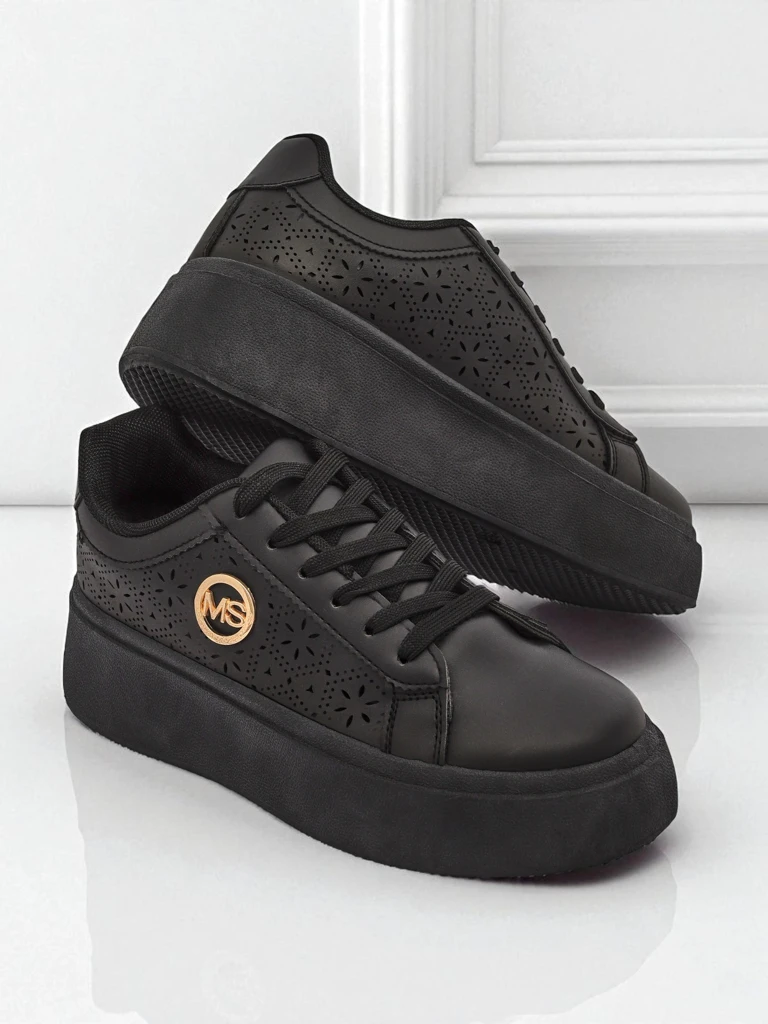 Дамски сникърси платформа Perseida Royalfashion черни еко кожа
