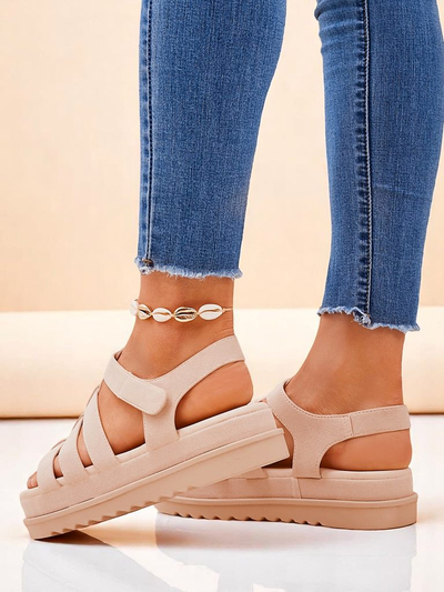 Сандали Royalfashion - Caligae Бежови Велурени на Платформа - Идеални за Лятото и Пролетта