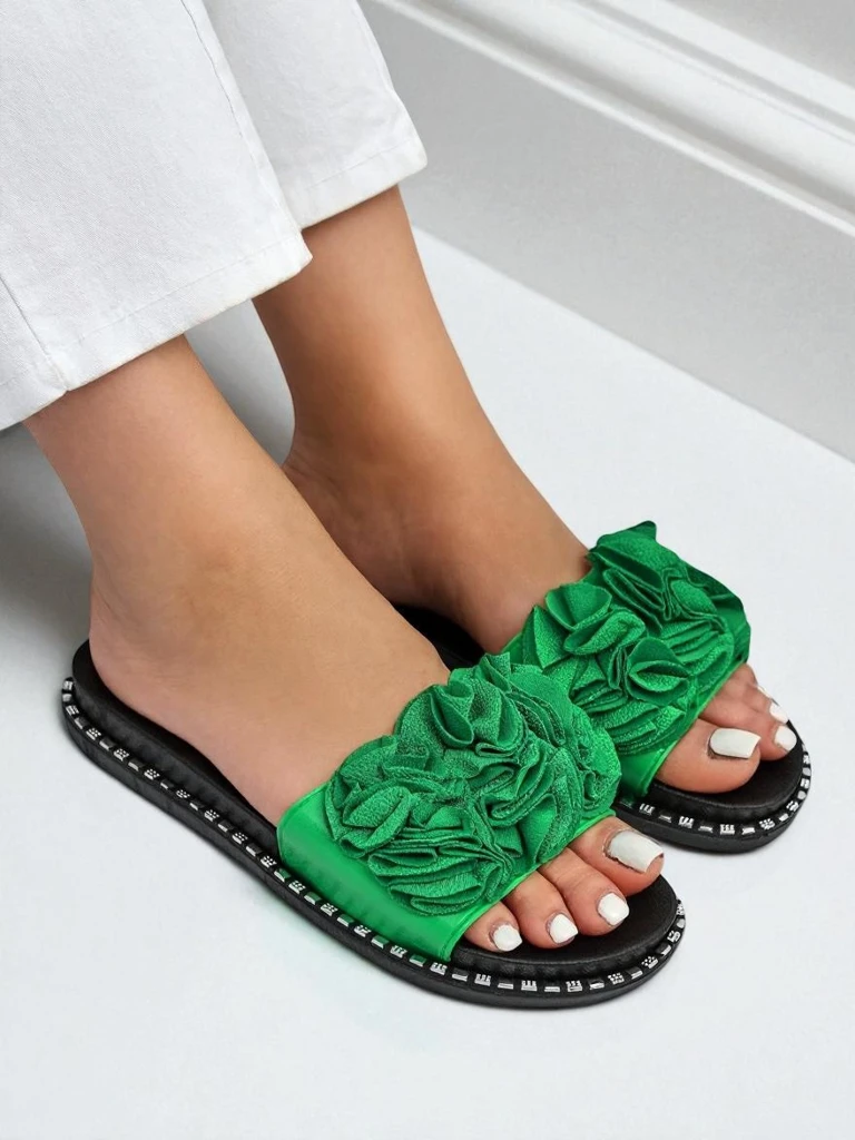 Royalfashion Дамски чехли с равна подметка Flora Verde