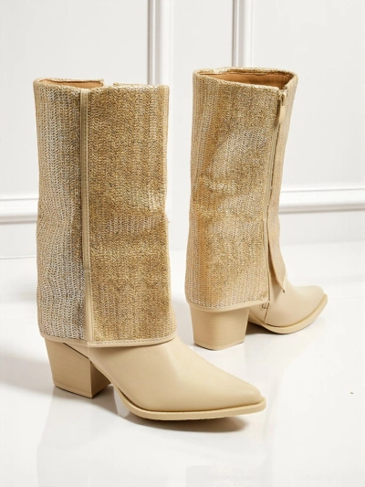 Дамски еко кожени боти на ток с декоративна горна част Virelia