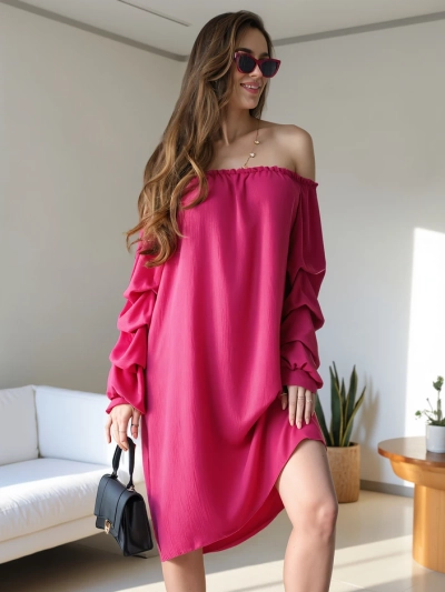 Royalfashion Гладка дамска рокля а'ла испанска с набори