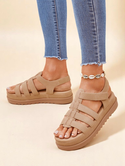 Дамски сандали Royalfashion Helena Classico платформа светлокафяви