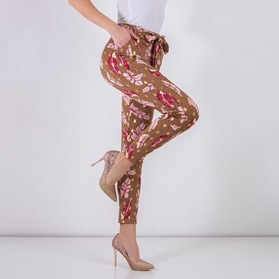 Brązowe damskie tregginsy w piórka - Odzież