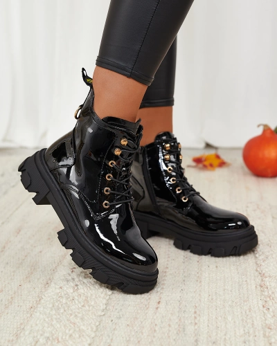 Royalfashion Черни лакирани дамски изолирани ботуши Setogia