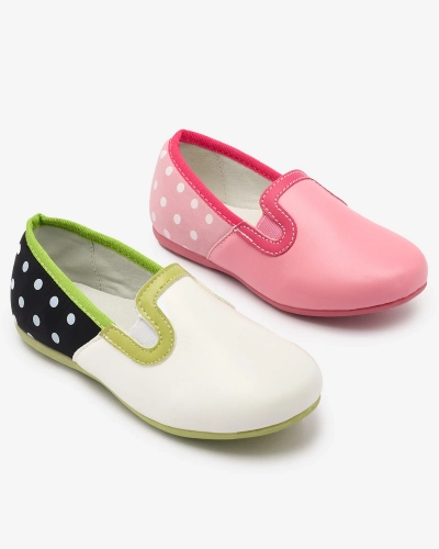 Бели полуобувки за момичета от екокожа с щампа на грах Rellme- Footwear