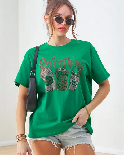 Royalfashion Женска памучна тениска с печат от камъни