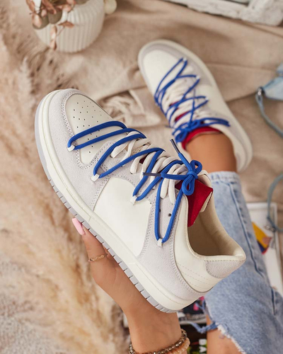 Дамски спортни маратонки в бяло-сиво с тъмносини връзки Olierinc - Обувки