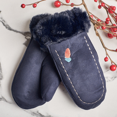 Granatowe dziecięce rękawiczki na sznurku i z jednym palcem - Rękawiczki