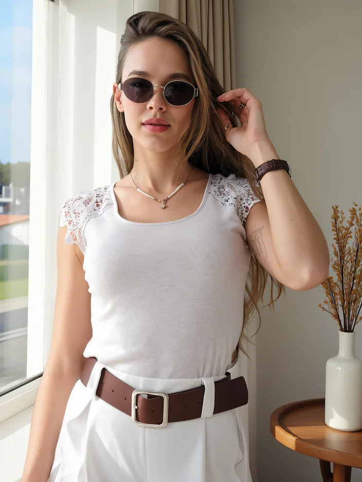 Рокля Фешън Котонена дамска тениска с дантелови ръкави