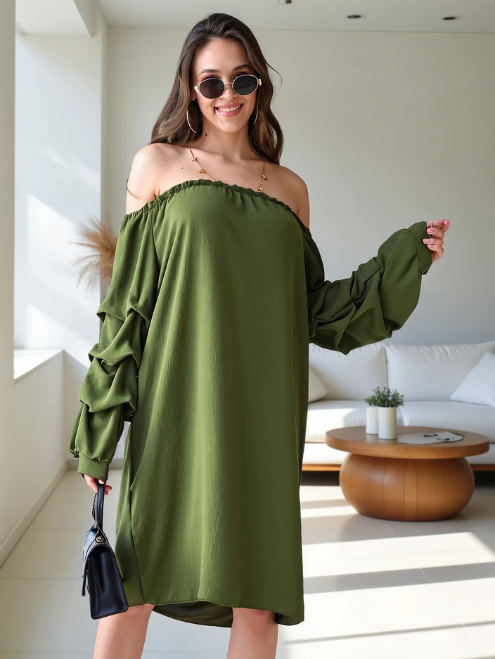 Royalfashion Гладка дамска рокля, вдъхновена от испанския стил с ръбове