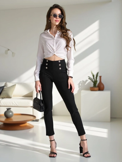 Royalfashion дамски treggings с декоративни копчета