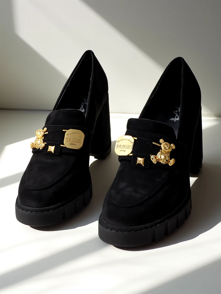 Katherine Elegante Черни Велурени Обувки на Ток